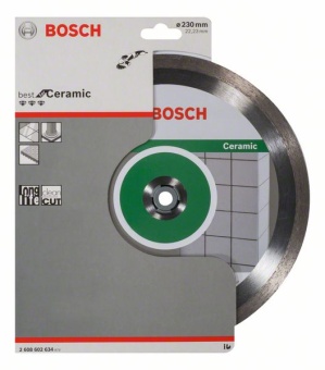 2608602634 Алмазный отрезной круг Bosch для болгарки Best for Ceramic по керамике, плитке, керамограниту 230 x 22,23 x 2,4 x 10 mm 2.608.602.634